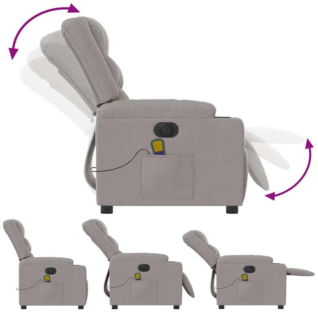 Poltrona massagens reclinável elétrica tecido cinzento-nublado