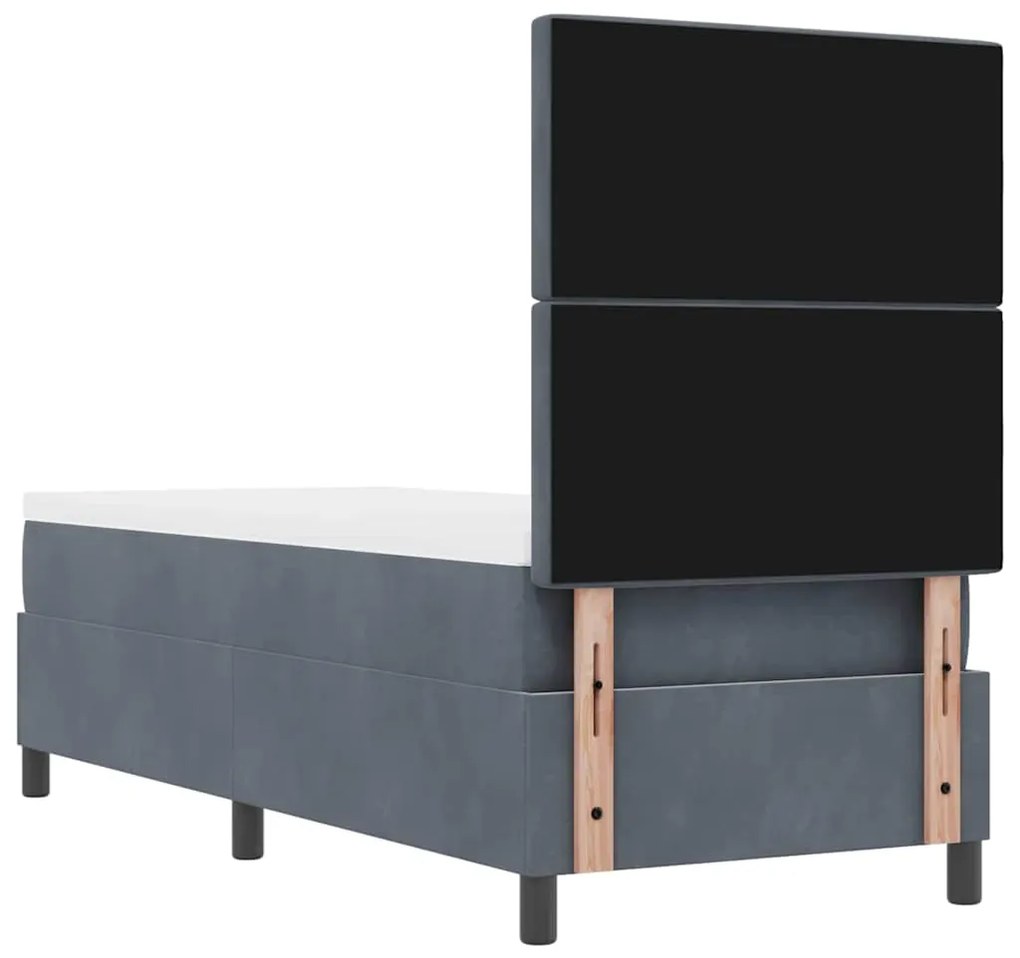 Cama Box Spring com Colchão &amp; LED Cinza Escuro 80x200 cm Veludo