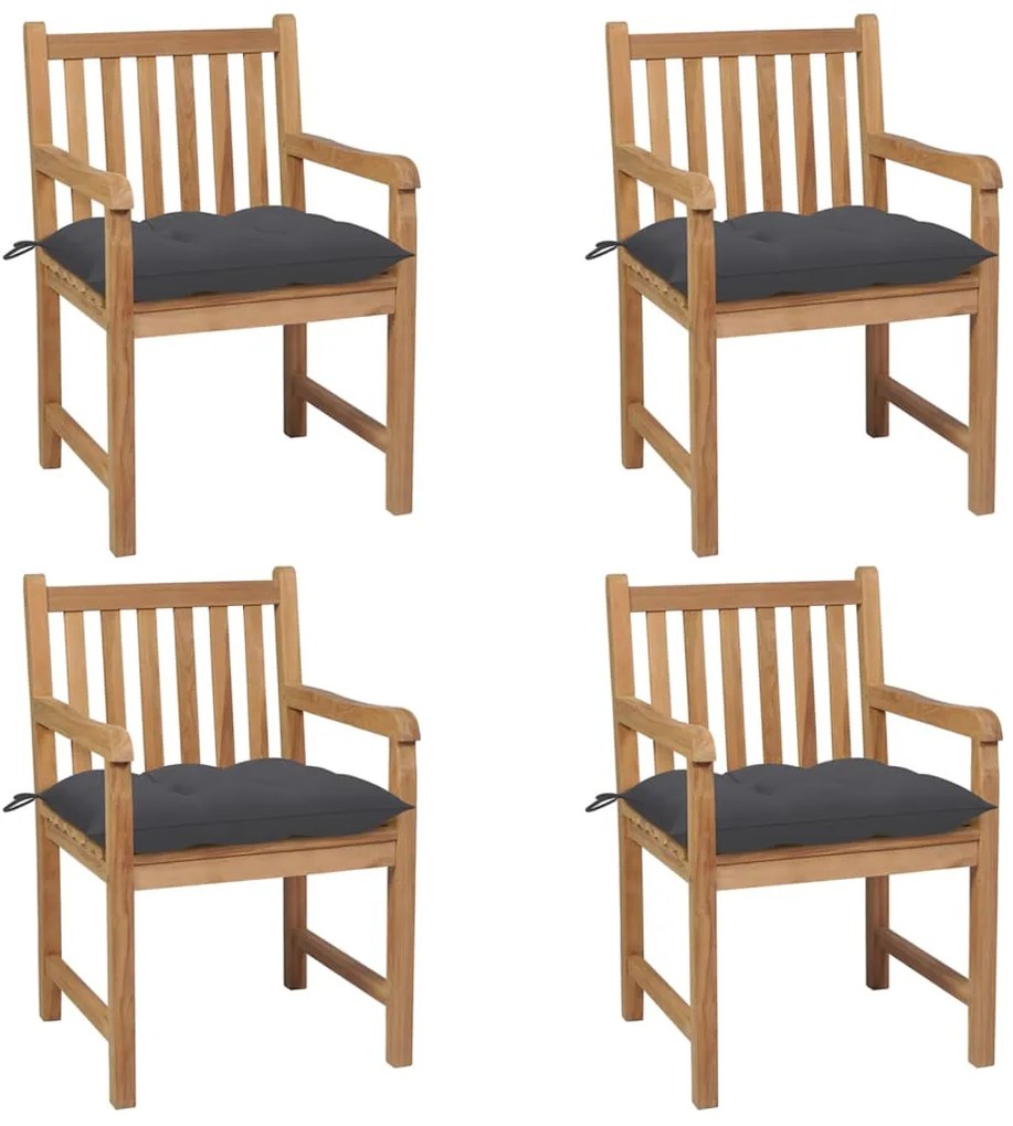 vidaXL Cadeiras de jardim c/ almofadões antracite 4 pcs teca maciça