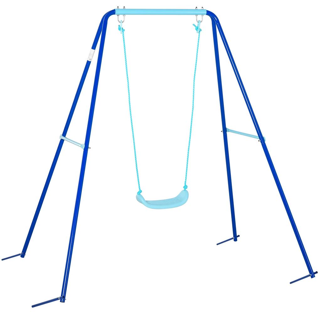 Outsunny Balanço de Metal para Crianças acima de 3 Anos Conjunto de Balanço com Assento e Corda Infantil para Pátio Jardim Carga Máxima. 30 kg 140x120x170 cm Azul