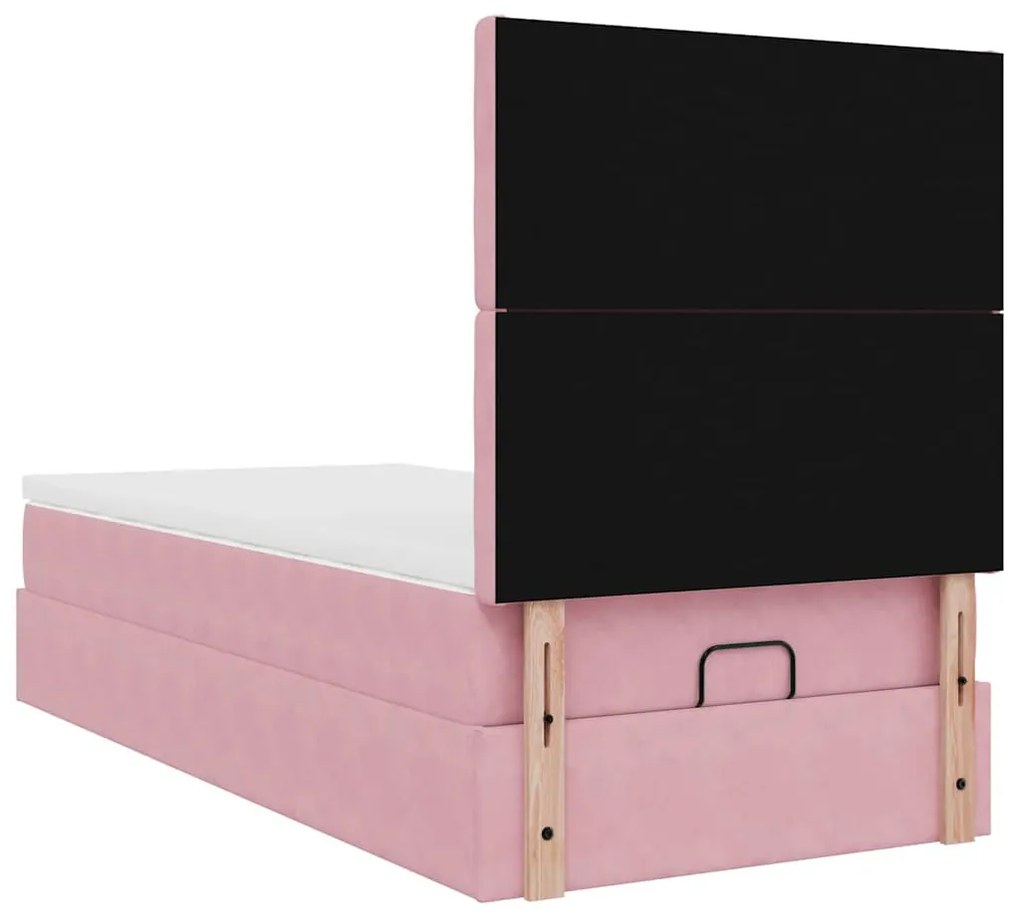 Estrutura de cama otomana com colchões rosa 90x200cm veludo