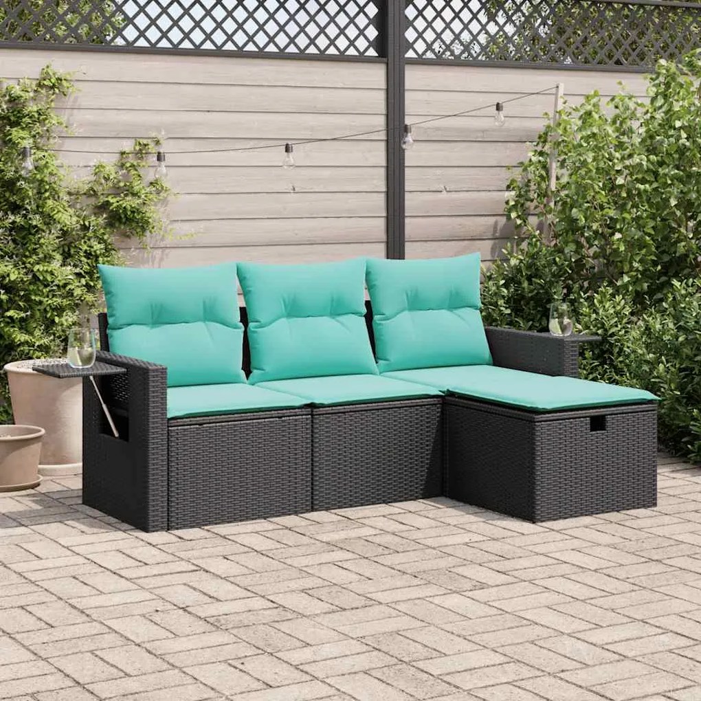 vidaXL 4 pcs conjunto de sofás para jardim c/ almofadões vime PE preto