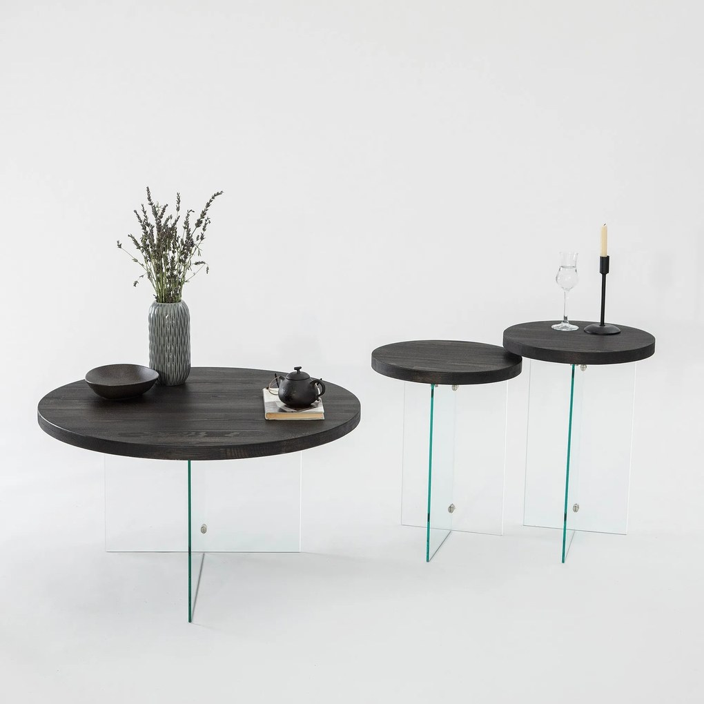 Conjunto de Mesas de Café Serenity – Antracite e Transparente – 35x51