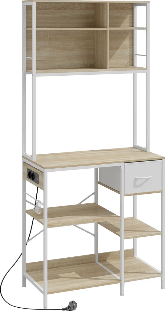 Armario de Cozinha Suporte de Micro-ondas com Prateleiras e 6 Ganchos para Espaços Pequenos 80x40x181 cm Carvalho