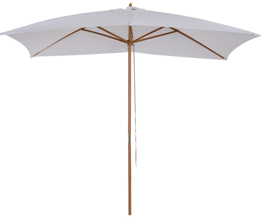 Outsunny Chapéu de Sol de Jardim com Sistema de Poleia Teto Ventilado e Mastro de Madeira para Exterior 2,95x2x2,55m Branco