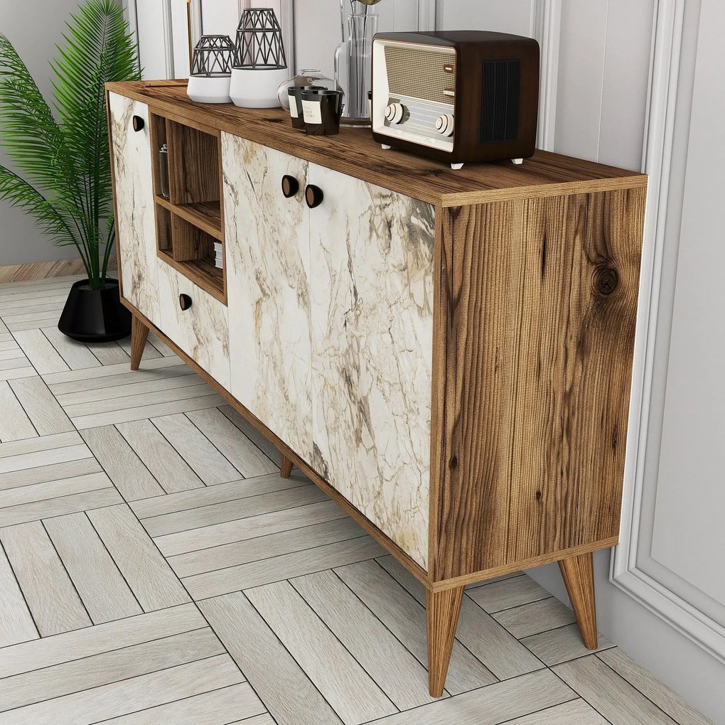 Console Napoli – Mármore Branco e Nogueira – 180x81x35 cm