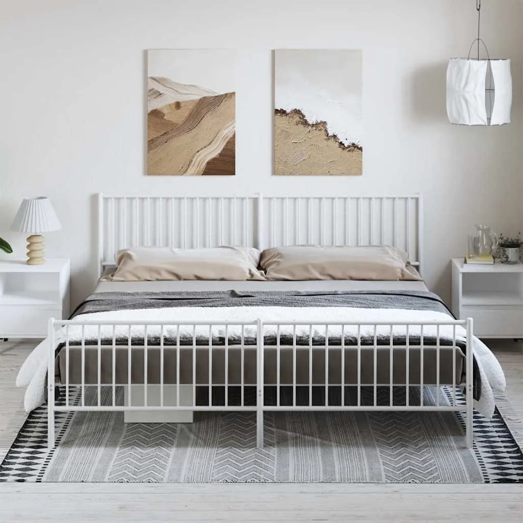 Estrutura de cama com cabeceira e pés 193x203 cm metal branco