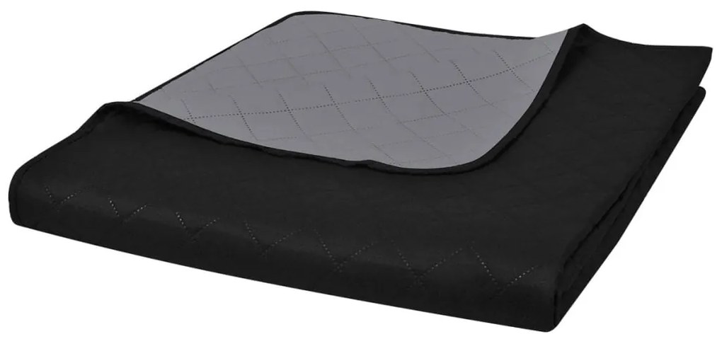 Colcha dupla face acolchoada preto/cinzento 220 x 240 cm