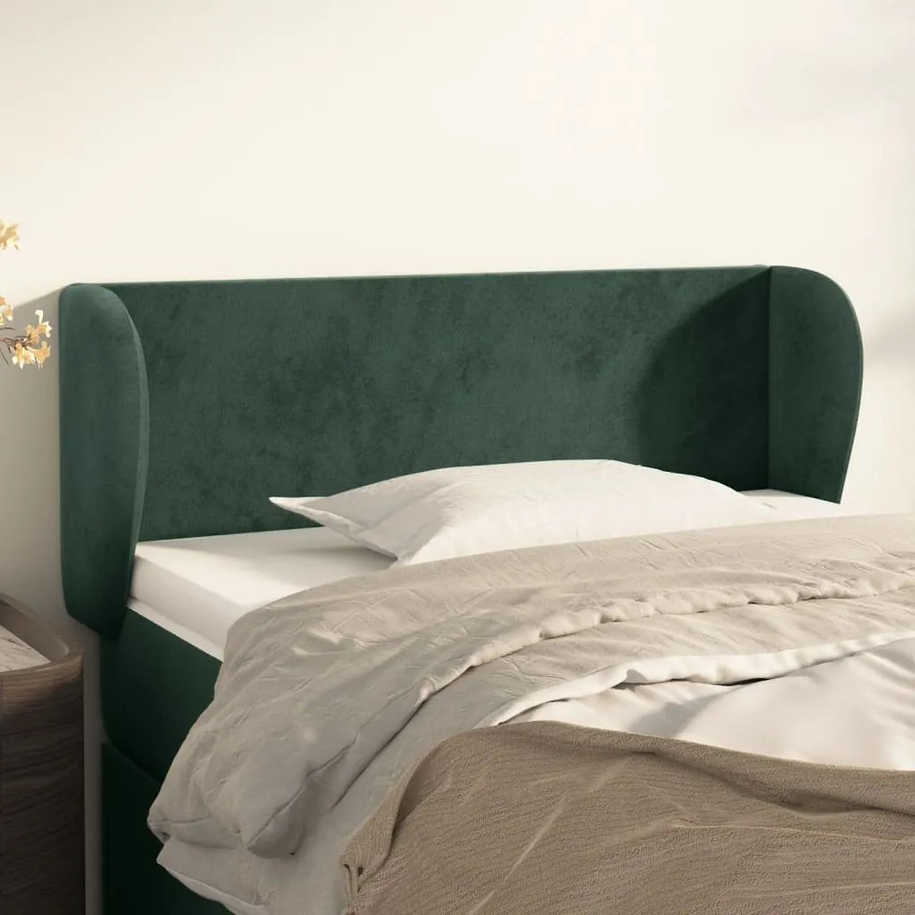 Cabeceira de cama c/ abas veludo 83x23x78/88cm verde-escuro