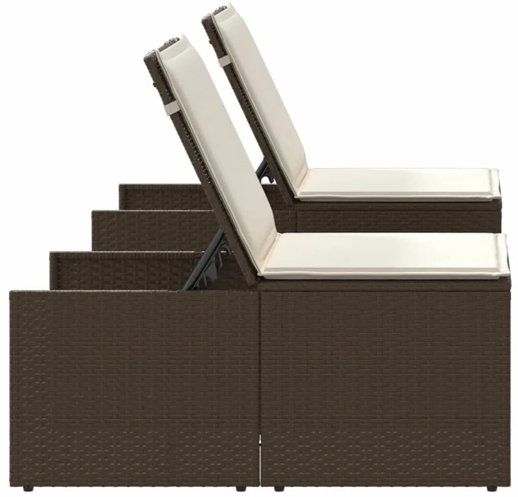 Espreguiçadeiras com mesa 2 pcs vime PE castanho