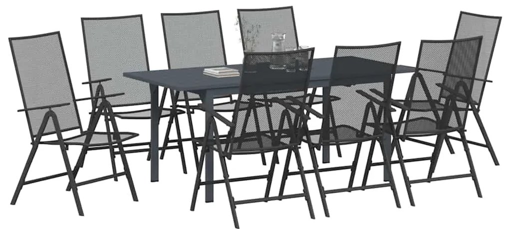 Conjunto de Jantar para Jardim Manual 9 pcs Preto Grande