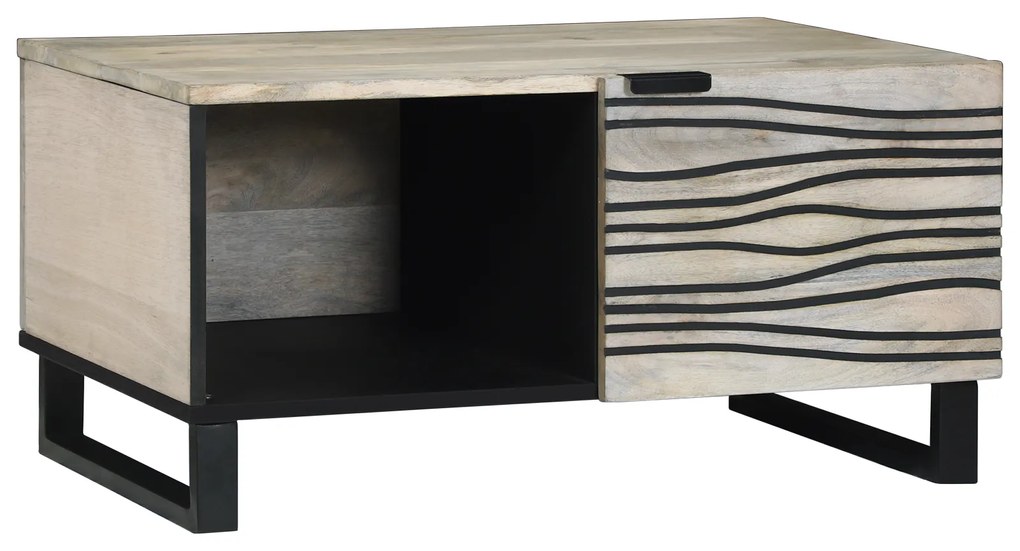 vidaXL Mesa de centro com prateleira com armazenamento com porta Branco, Preto 80 x 50 x 40 cm