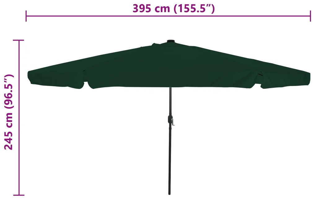 Guarda-Sol com Luzes LED 395 cm x 245 cm Verde