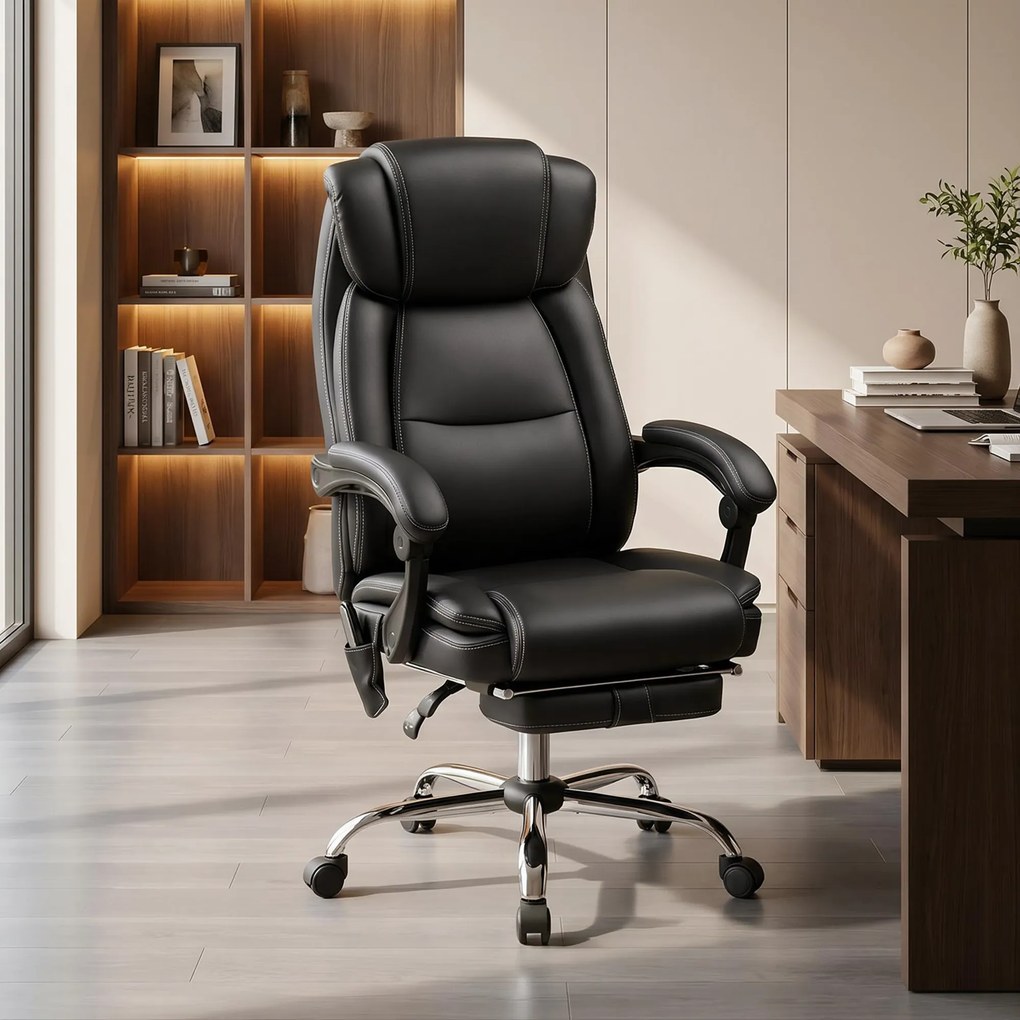 Cadeira de escritório com função de massagem e aquecimento, com altura ajustável e encosto reclinável, 67 x 72 x 111–119 cm, preta
