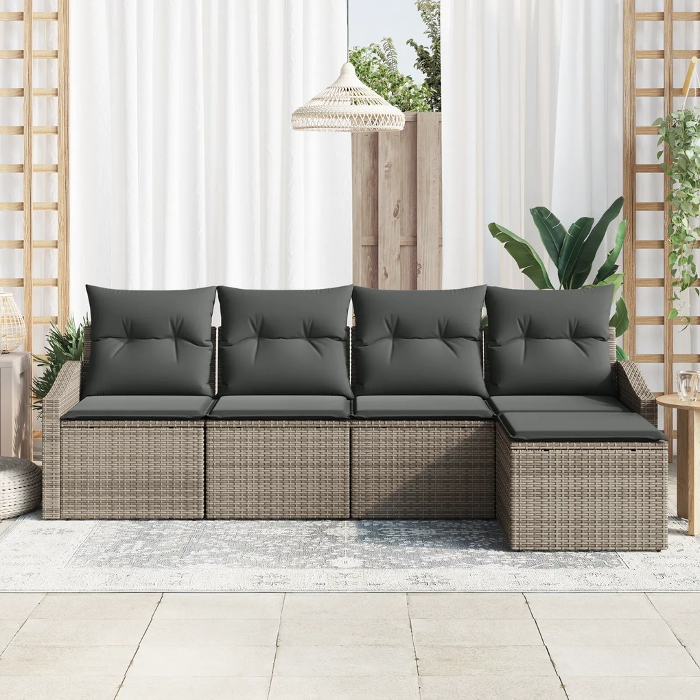 Conjunto de Jantar Jardim de 5 Peças com Almofadas Cinza Rattan PE
