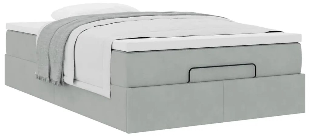Cama otomana com colchão cinza claro 120x190 cm Veludo