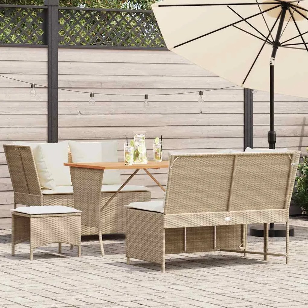 5 pcs conjunto de sofás p/ jardim com almofadões vime PE bege