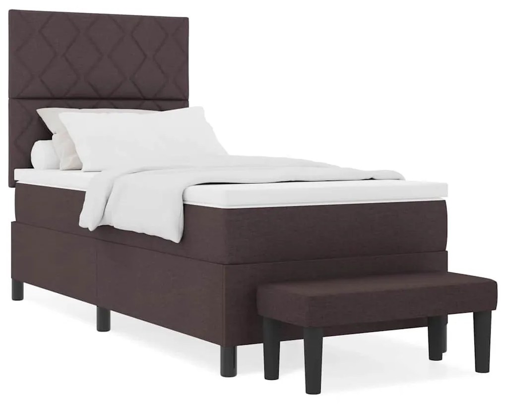 Cama Box com Colchão e Banco Castanho Escuro 90x200 cm