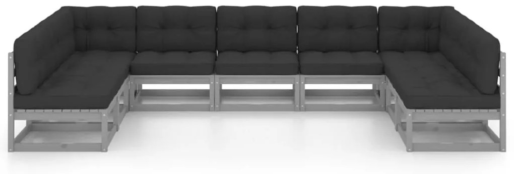 9pcs conjunto lounge de jardim c/ almofadões pinho maciço cinza