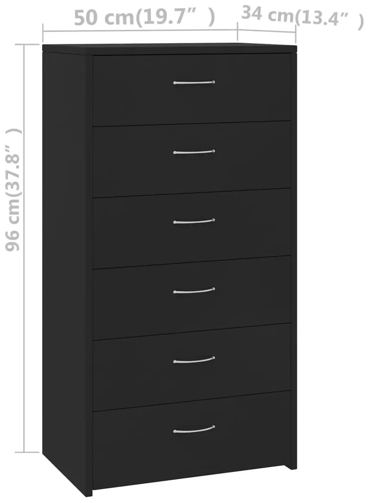 Aparador com 6 gavetas 50x34x96 cm contraplacado preto