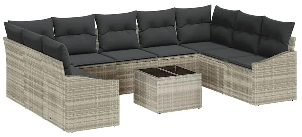 Conjunto de Sofá de Jardim com 10 Peças , Almofadas Cinza em Rattan Po