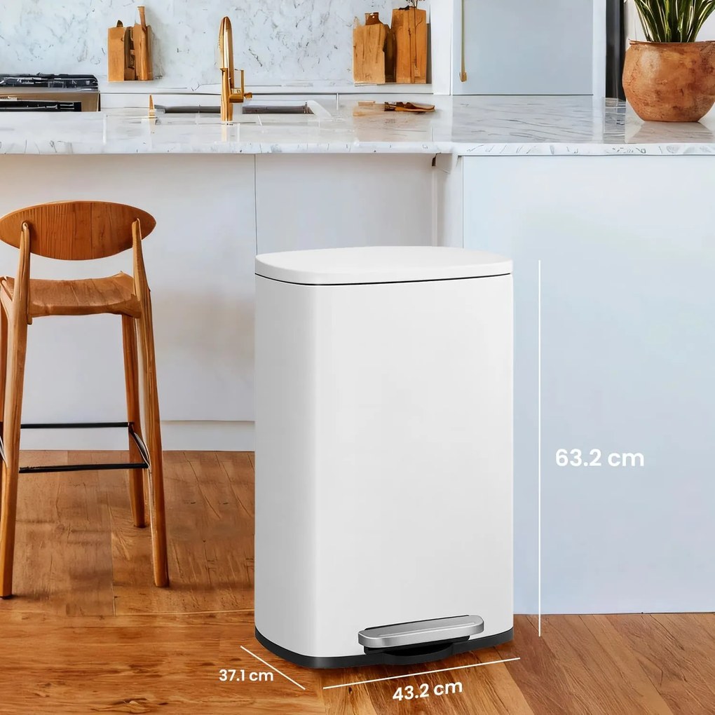 Caixote do lixo 50 litros com pedal 43,2 x 37,1 x 63,2 cm Branco