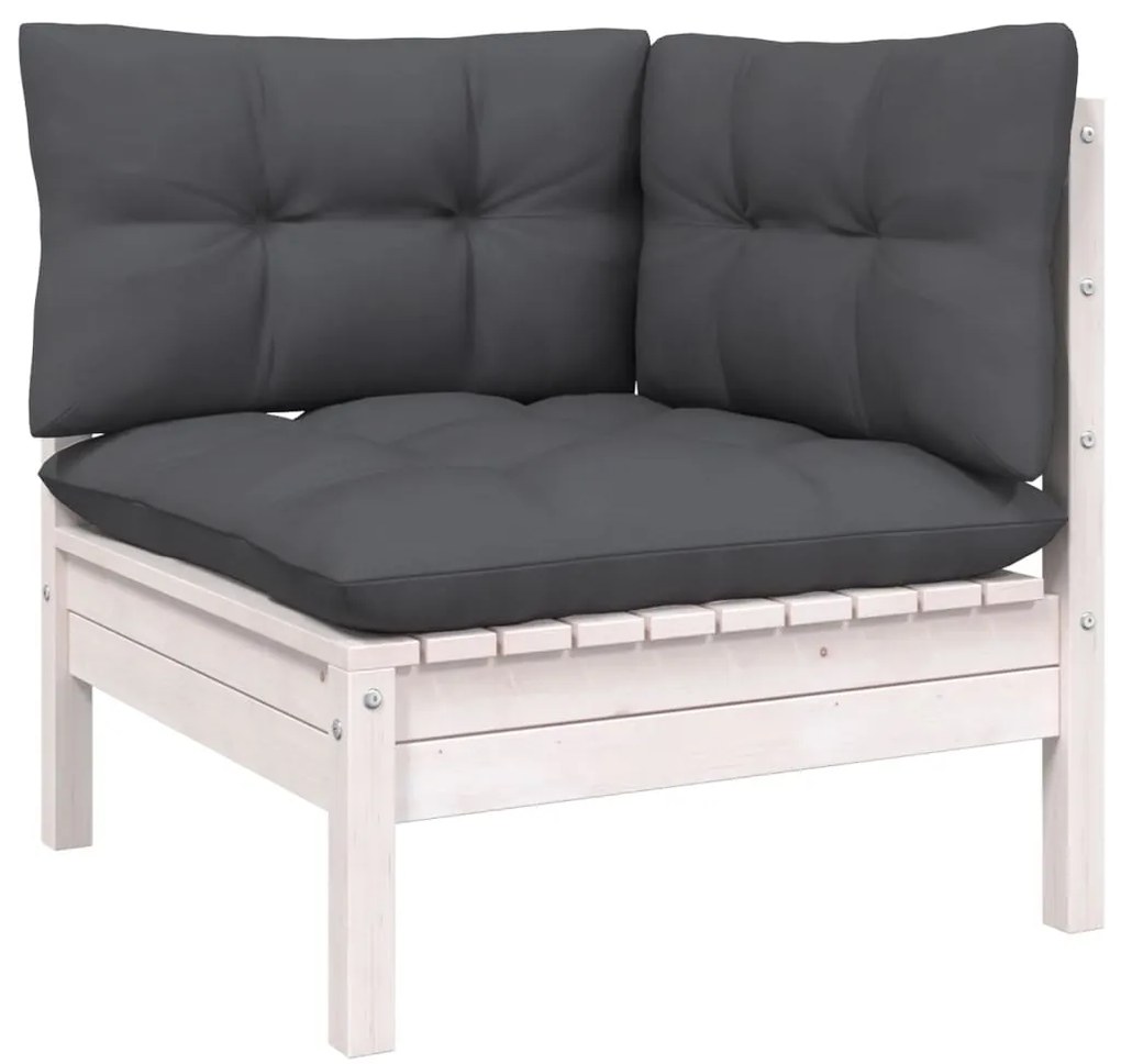 13 pcs conj. lounge de jardim c/ almofadões pinho maciço branco