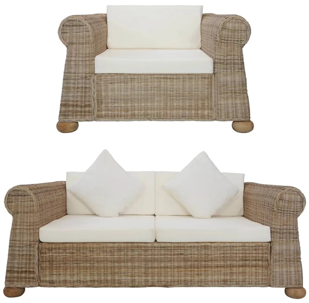 vidaXL 2 pcs conjunto de sofás com almofadões vime natural