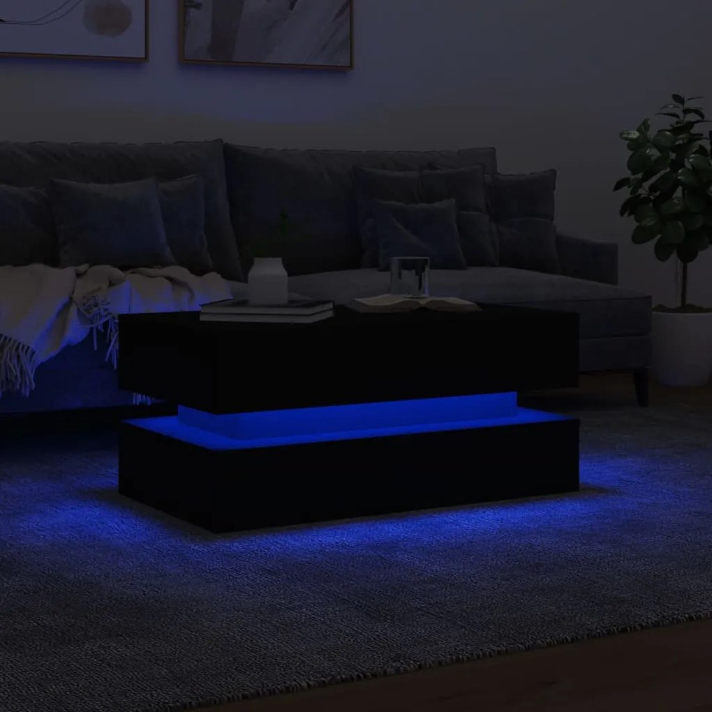 Mesa de centro com luzes LED 90x50x40 cm preto