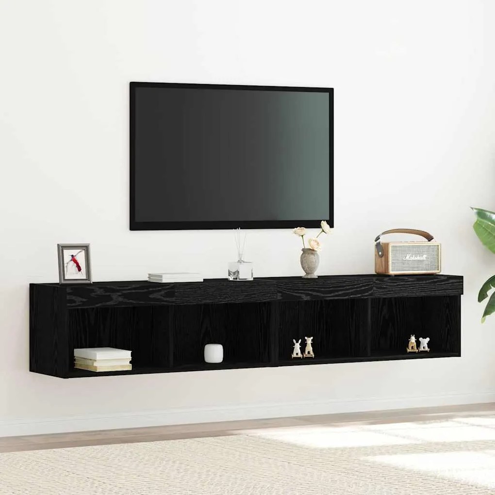 Armários de TV vidaXL com Luzes LED 2 peças Carvalho Preto 80x30x30 cm