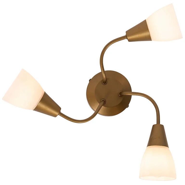 Candeeiro de teto clássico dourado com vidro fosco redondo 3 luzes - Madi