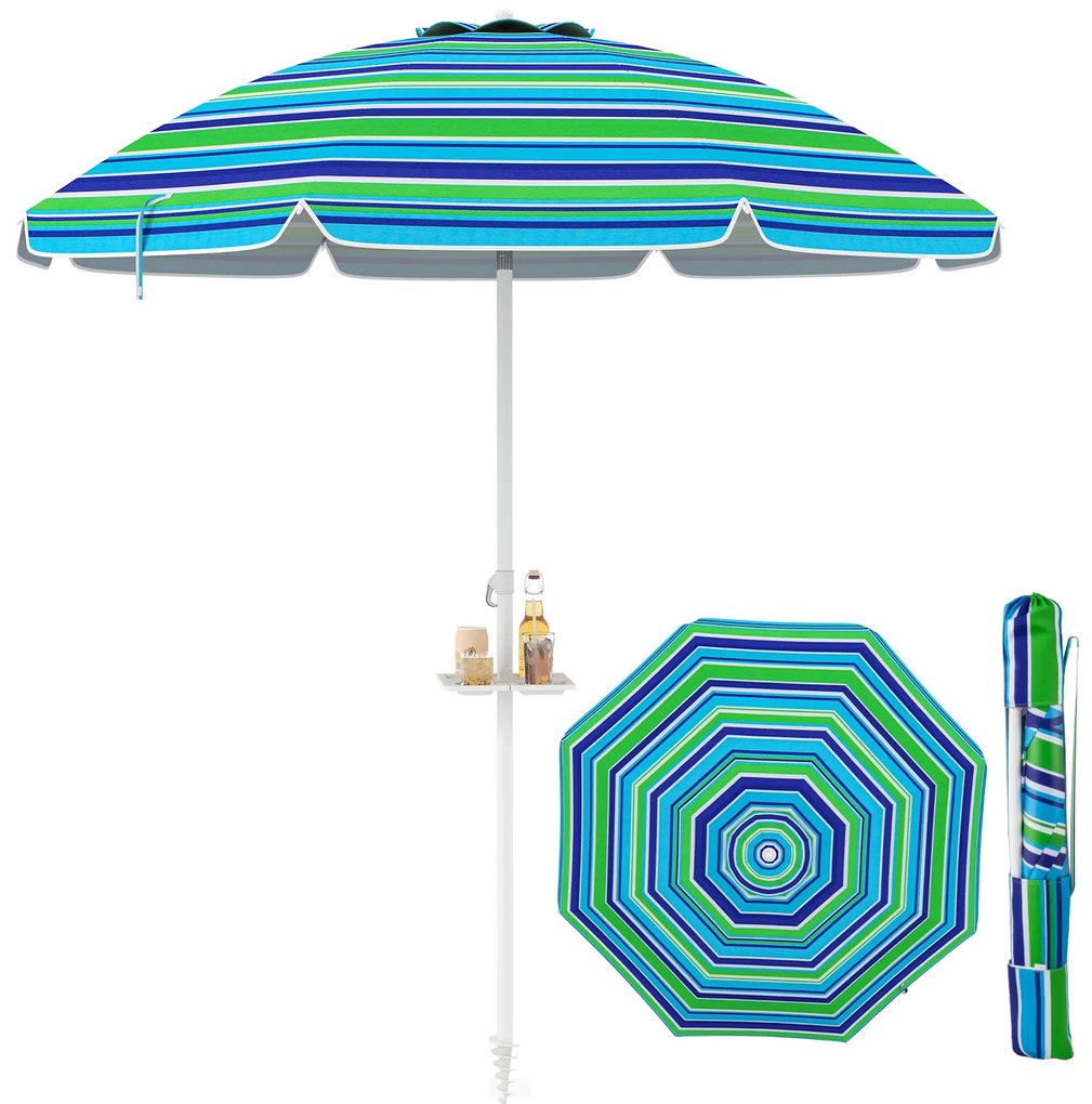 Guarda-sol de pátio de 270 cm, resistente ao sol, para-sol externo com botão de pressão, manivela de inclinação, 8 nervuras, teto ventilado, cinza