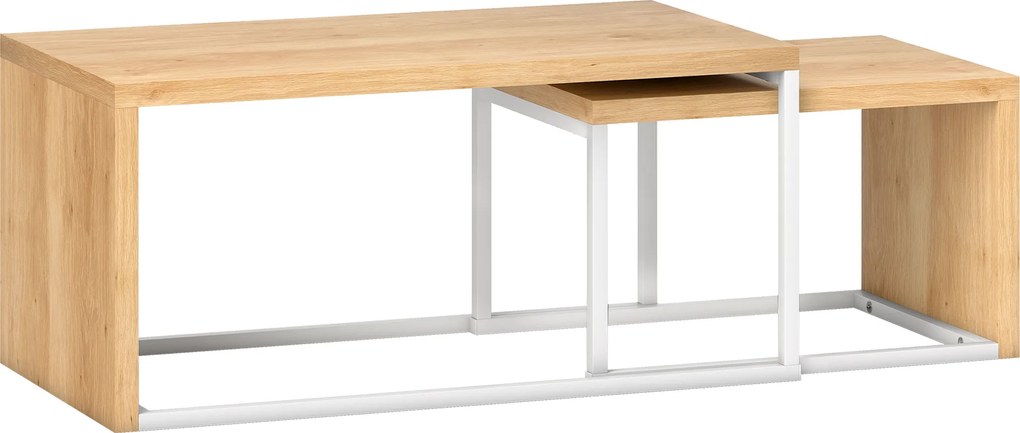 HOMCOM Conjunto de 2 Mesas de Centro com Pés de Metal Estilo Industrial 90x48x42 cm e 59x42x36 cm Branco e Madeira | Aosom Portugal