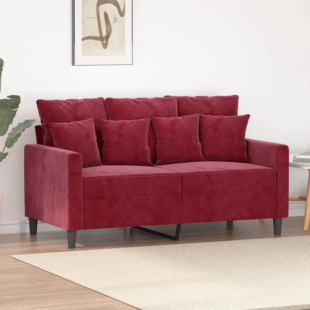 vidaXL Sofá de 2 lugares veludo 120 cm vermelho tinto
