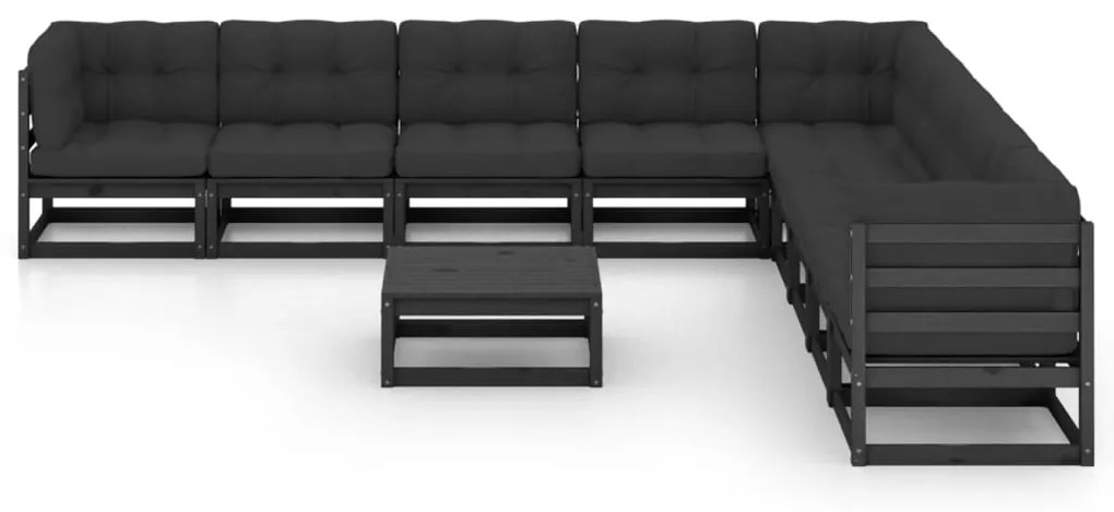 10 pcs conjunto longue jardim c/ almofadões pinho maciço preto