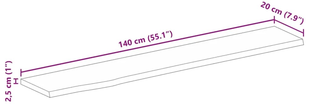 Tampo de mesa c/ borda viva 140x20x2,5 cm mangueira maciça