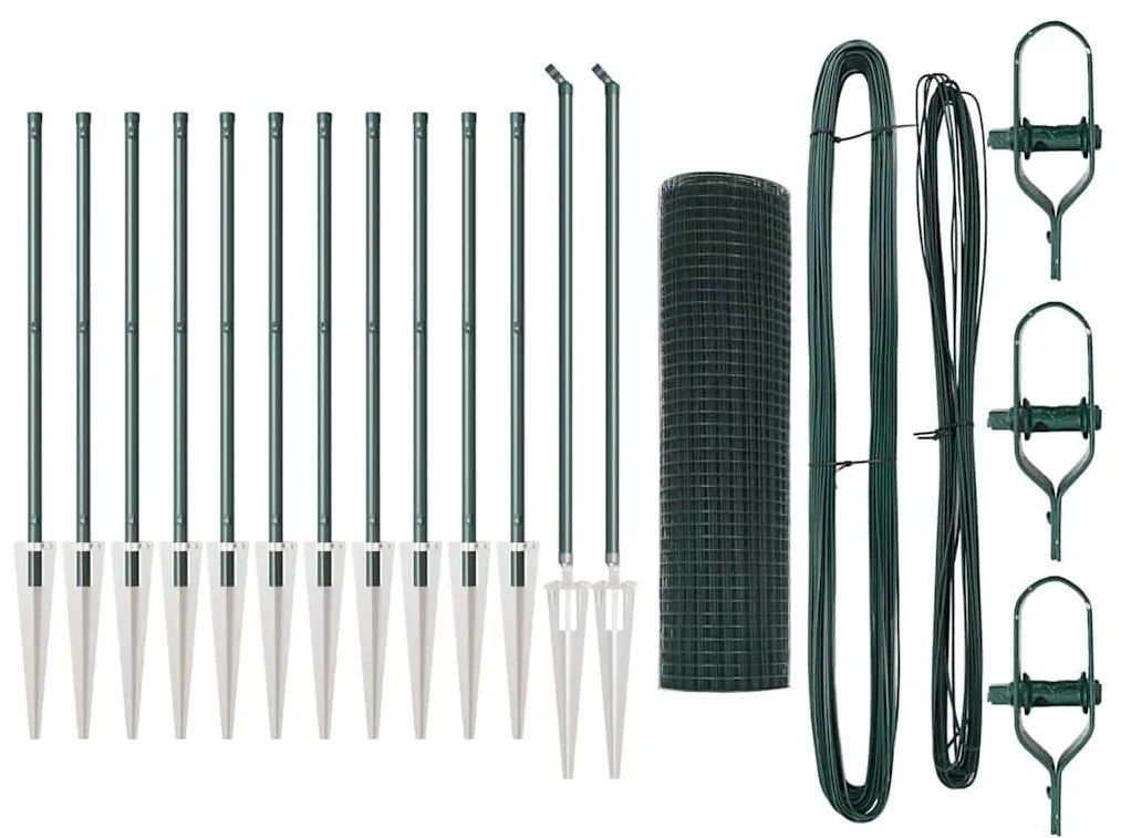 Conjunto de Poste de Cerca Conjunto de 2 Verde Metal 25 x 0.5 m