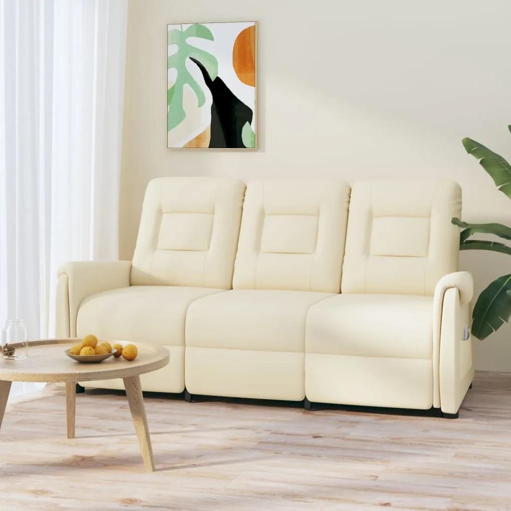 Sofá de massagens reclinável 3 lug. couro artificial cor creme