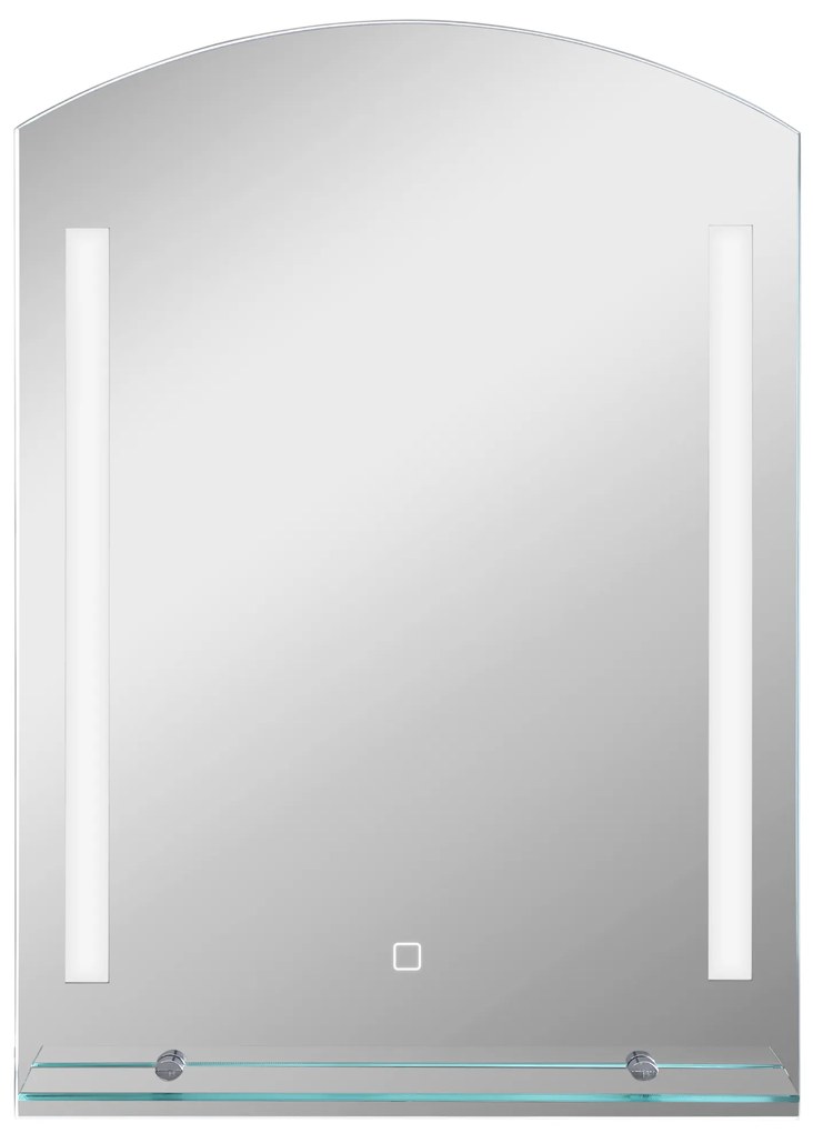kleankin Espelho Casa de Banho com Luzes LED 70x50 cm Interruptor Tátil Iluminação Ajustável Função de Memória e Prateleira de Vidro Prata | Aosom Portugal