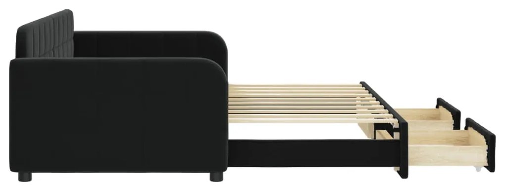 Sofá-cama com gavetão e gavetas 90x190 cm veludo preto