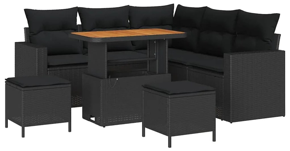 Conjunto de Sofá de Jardim de 8 Peças com Almofadas Preto em Rattan Po