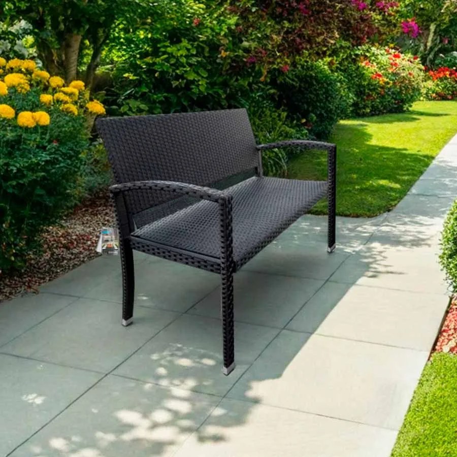 Banco de jardim Polyrattan 122x58x87cm Preto