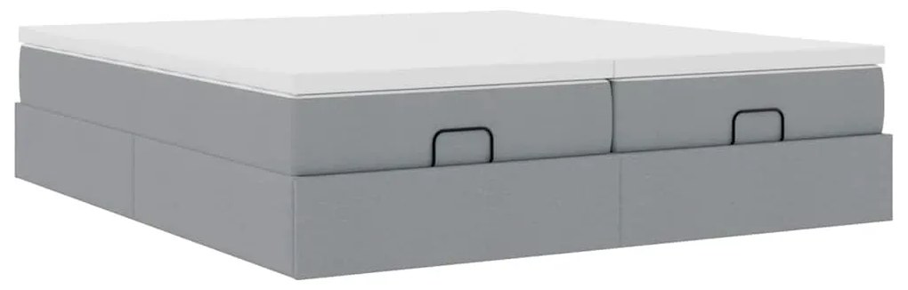 Estrutura de cama otomana com colchões tecido cinzento claro