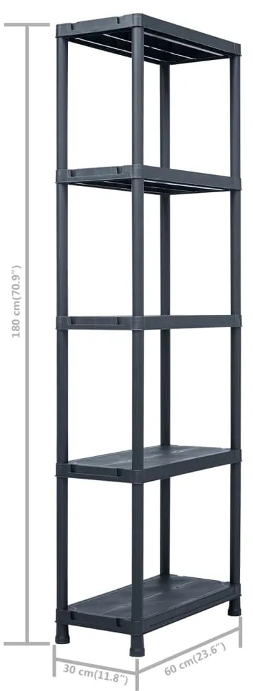 Estantes de arrumação 2 pcs preto 125 Kg 60x30x180 cm plástico