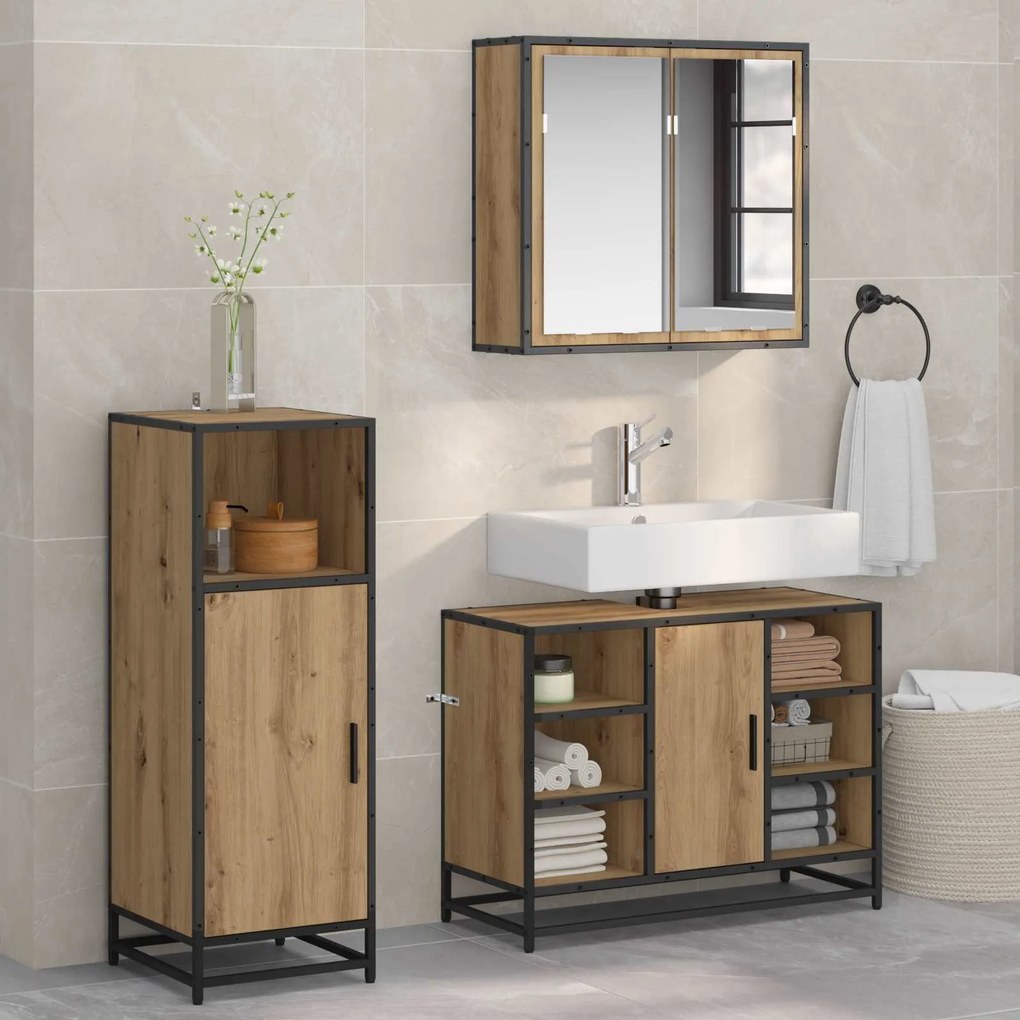 vidaXL Conjunto de Móveis para Banheiro 3 pcs Carvalho Artesanal