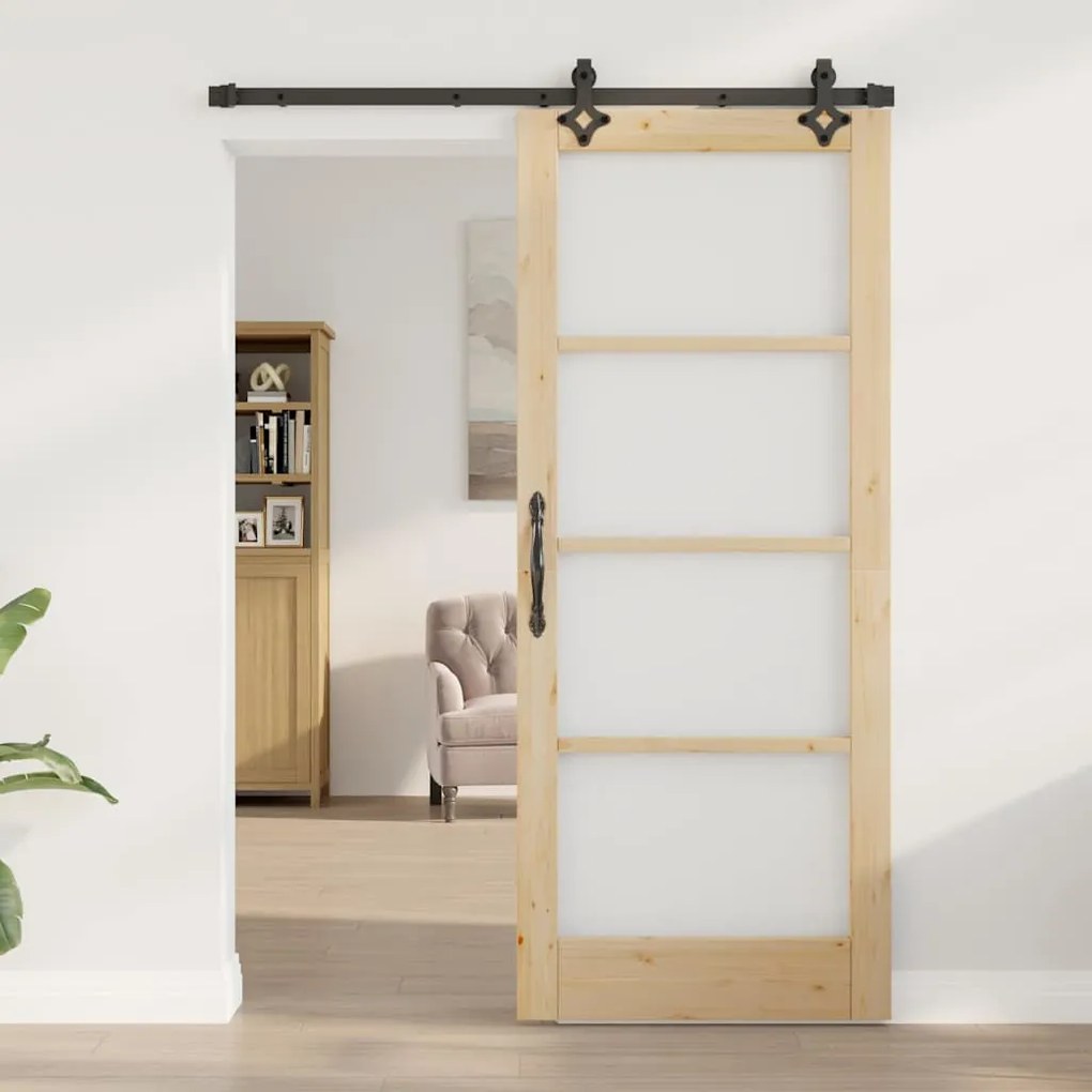 Porta Deslizante vidaXL com Conjunto de Ferragens 83x202 cm Madeira Ma