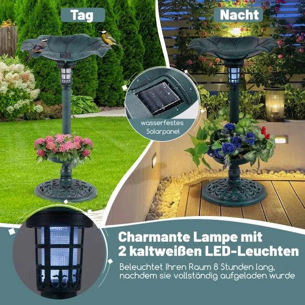 Fonte para pássaros com luz solar verde