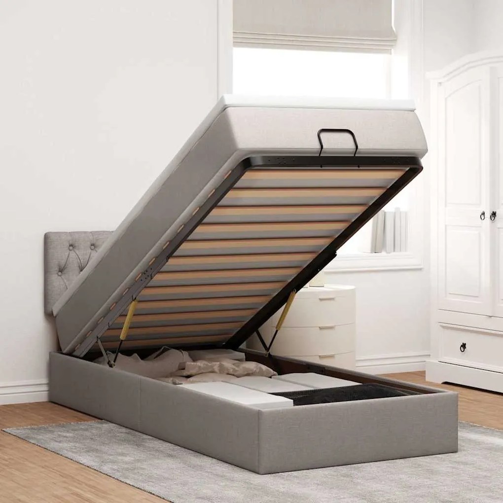 vidaXL Cama otomana com colchão 90x200 cm tecido cinza
