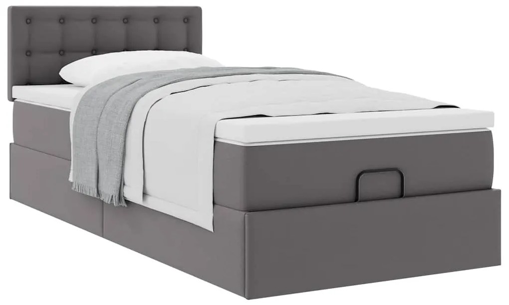 Cama otomana com colchão 100x200 cm couro artificial cinzento