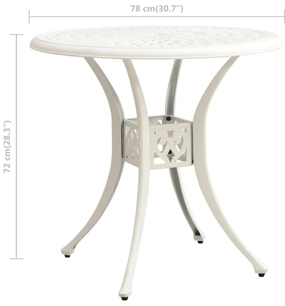 Mesa de jardim 78x78x72 cm alumínio fundido branco